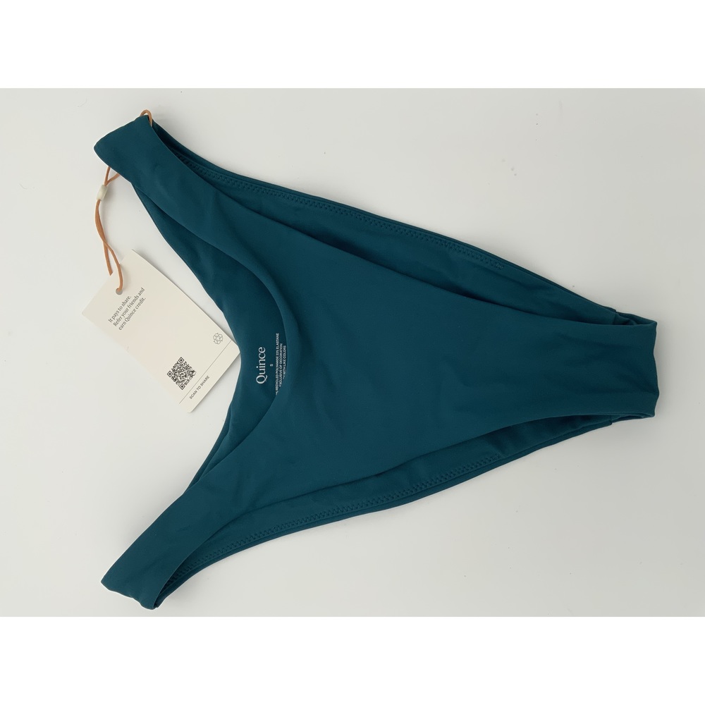 Quince Women's Italian High-Leg Bikini Bottom Teal S NEW
